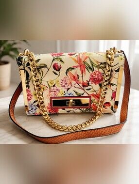 ALDO Floral Crossbody Bag Gold Chain Strap Spring Garden Print Purse XP